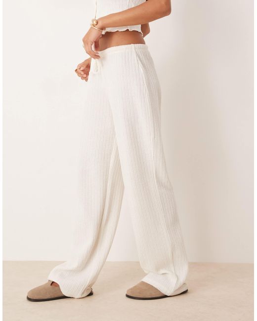 ASOS Natural Co-Ord Crochet Straight Leg Trouser With Tie Waist