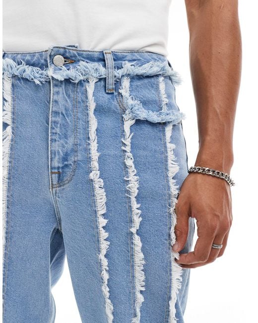 ASOS Blue baggy Jeans With Fraying Detail for men