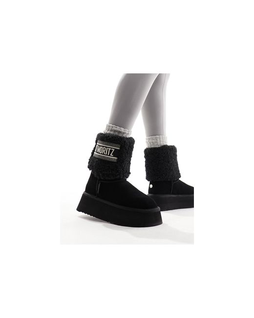 Steve Madden Black St.moritz Fluffy Cuff Ankle Boots