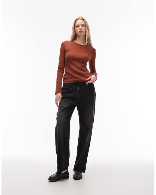 & Other Stories Red Soft Jersey Rib Long Sleeve Top