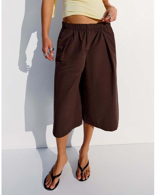 Bershka Brown Elasticated Waist Culotte Bermuda Shorts