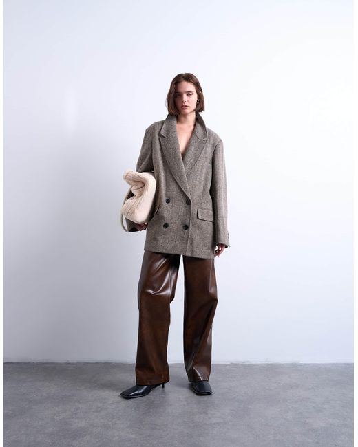 TOPSHOP Gray Twill Heritage Blazer With Wool