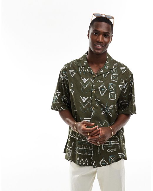 ASOS – oversize-hemd mit abstraktem muster und reverskragen in Green für Herren