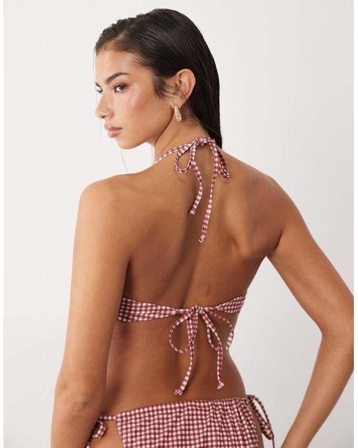 The Frolic Red Exclusive Halterneck Scarf Hem Bikini Top