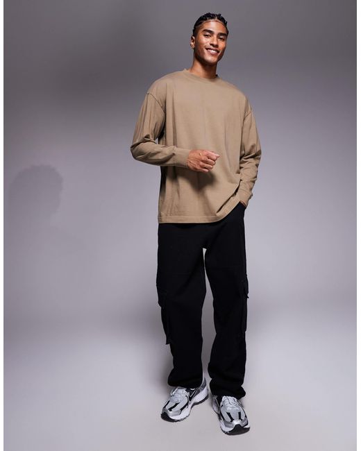 ASOS Gray Oversized Long Sleeve T-shirt With Cuff Detailing for men