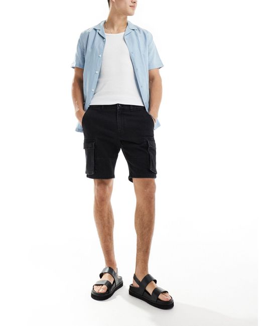 Short cargo slim en jean - délavé Only & Sons pour homme en coloris Black