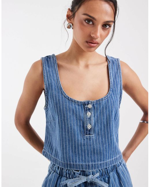 ASOS Denim Swing Cami Top in Blue | Lyst