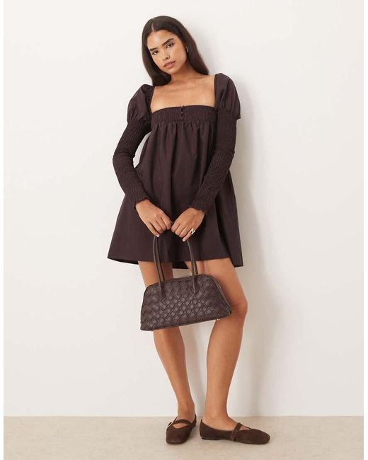 ASOS Black Shirred Bust Long Sleeve Button Front Mini Dress