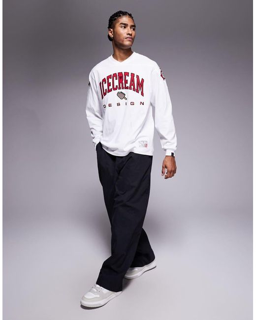 ICECREAM Gray Design Long Sleeve V Neck Jersey for men