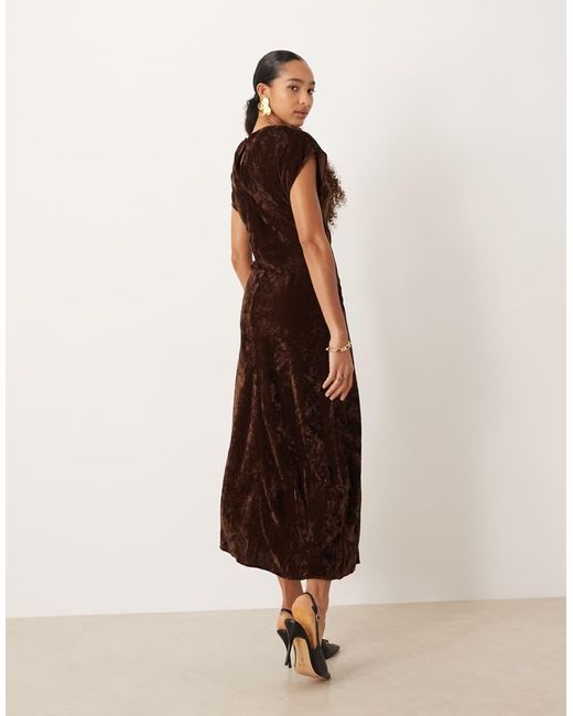 ASOS Natural Crew Neck Short Sleeve Velvet Midi Dress