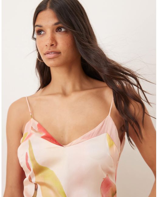 ASOS Pink Dropped Waist Satin And Chiffon Mix Maxi Dress With Full Godet Skirt