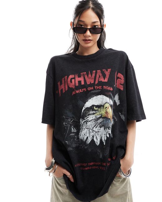ASOS Black Oversized T-shirt With Highway Rock Graphic And Nibbling