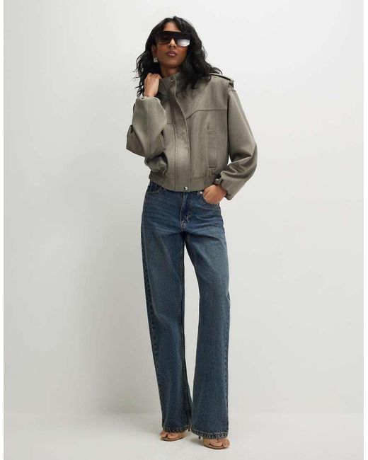River Island Gray Faux Suede Shoulder Detail Jacket