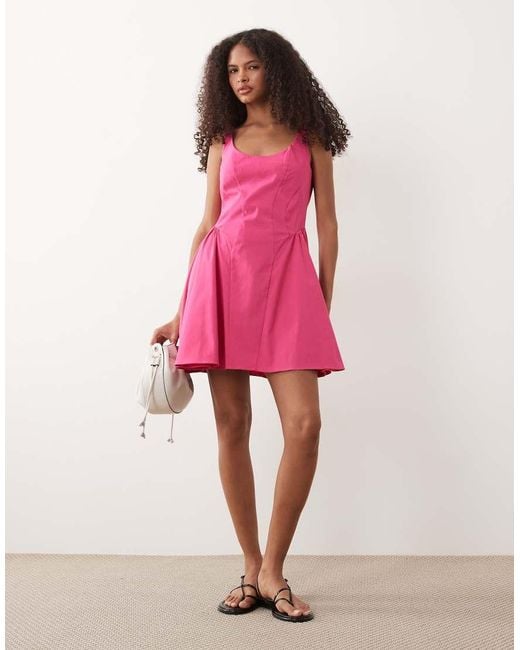 ASOS Pink Bengaline Scoop Neck Structured Flippy Mini Dress