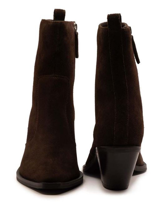 OFF THE HOOK Black Bridge Suede Leather Block Heel Ankle Boots