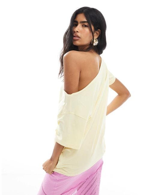 Hollister Natural Oversized Off The Shoulder Short Sleeve Fruit Graphic T-Shirt