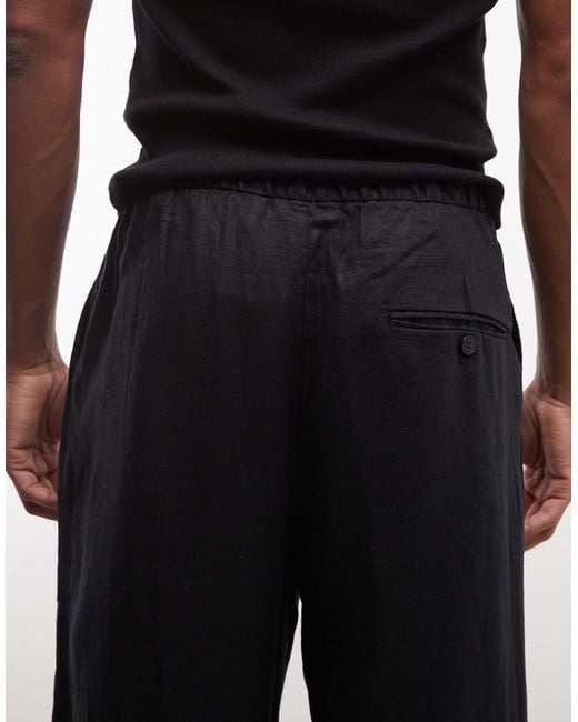 Weekday Black Pull On Linen Trousers for men