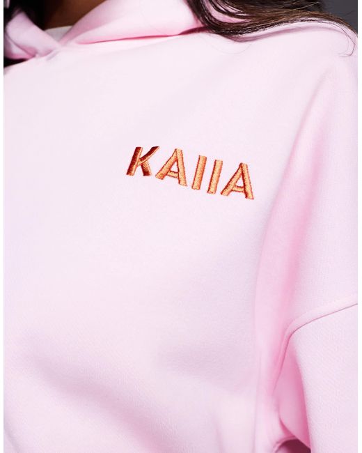 Kaiia Pink Embroidered Logo Tuscany Orange Back Graphic Oversized Hoodie
