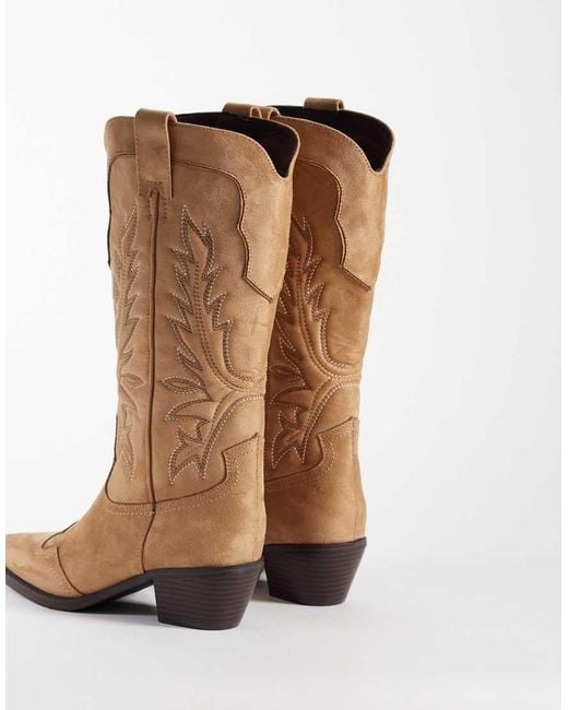 ASOS Brown Celestine Flat Cowboy Knee Boots
