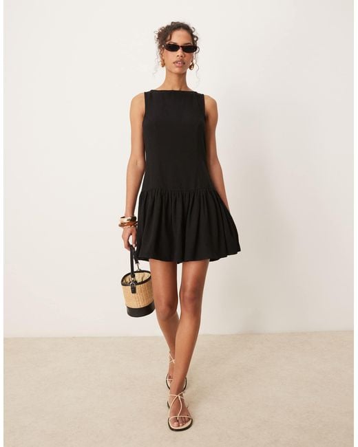 ASOS Natural Linen Blend Drop Waist Mini Dress