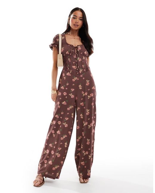 ASOS Purple Spun Lace Trim Corset Waist Jumpsuit
