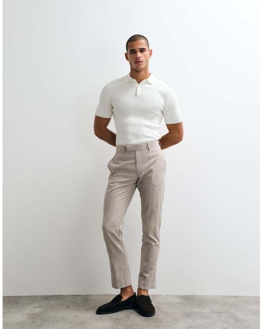 ASOS White Linen Rich Slim Tailored Trousers for men