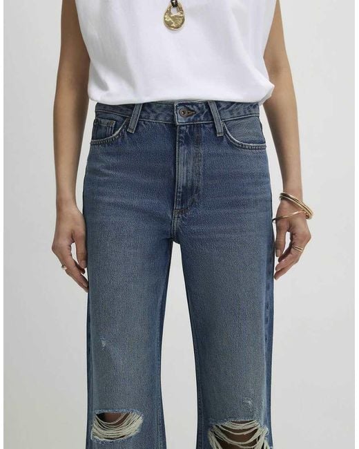 River Island Blue Ripped Relaxed Straight Jeans