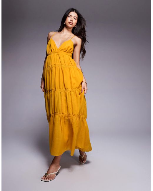 ASOS Yellow – gestuftes camisole-maxikleid