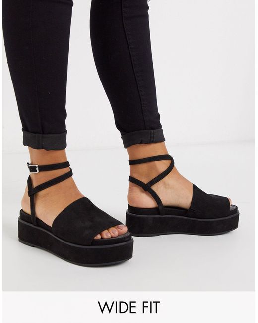 ASOS Black Wide Fit Tabitha Chunky Flatform Sandals