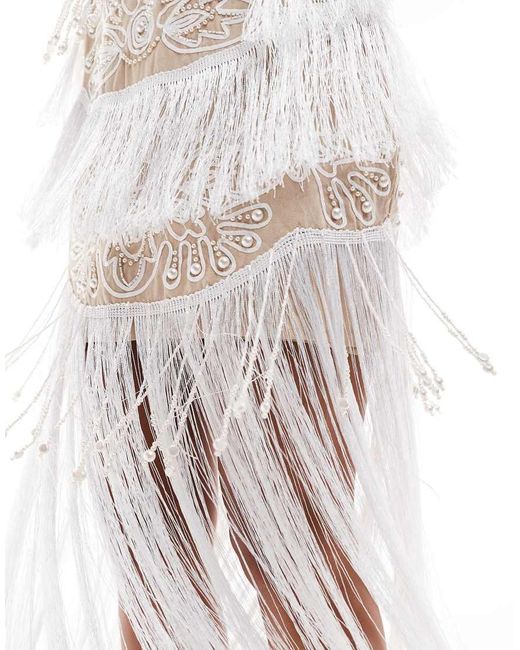 ASOS White Cupped Embellished Cut Out Maxi Dress With Fringing