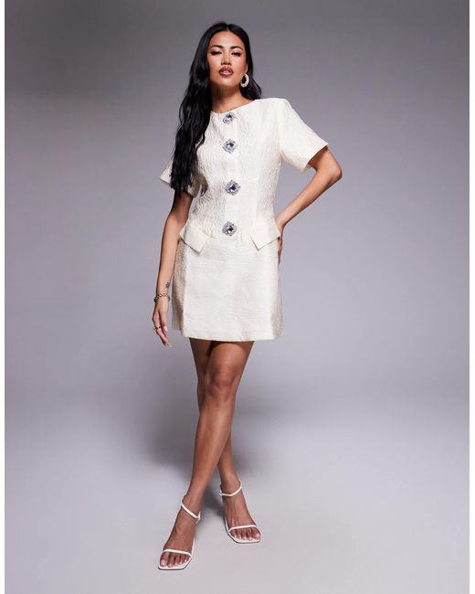 ASOS Purple Jacquard Sculpted Mini Dress With Embellished Buttons