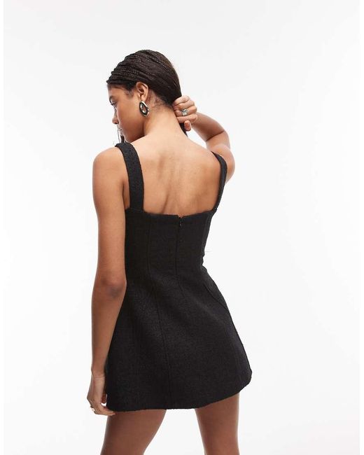 HEIRESS BEVERLY HILLS Black Boucle Square Neck Corset Detail A-Line Mini Dress
