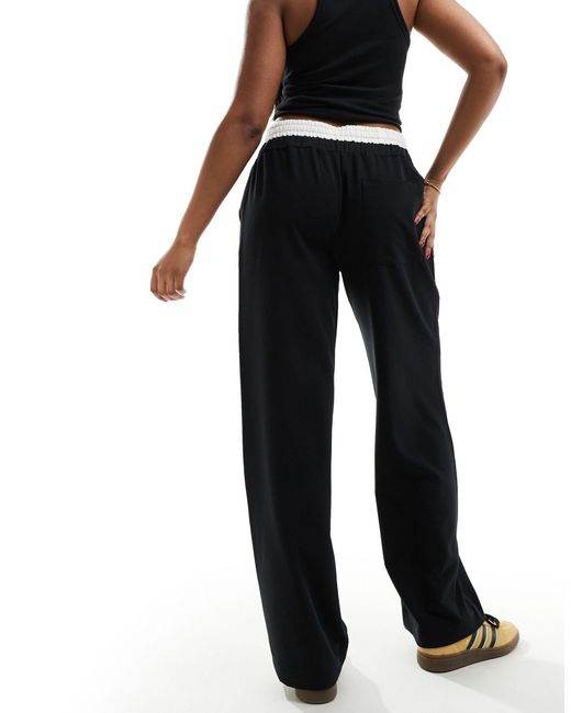 NA-KD Black Woven Contrast Drawstring Trousers