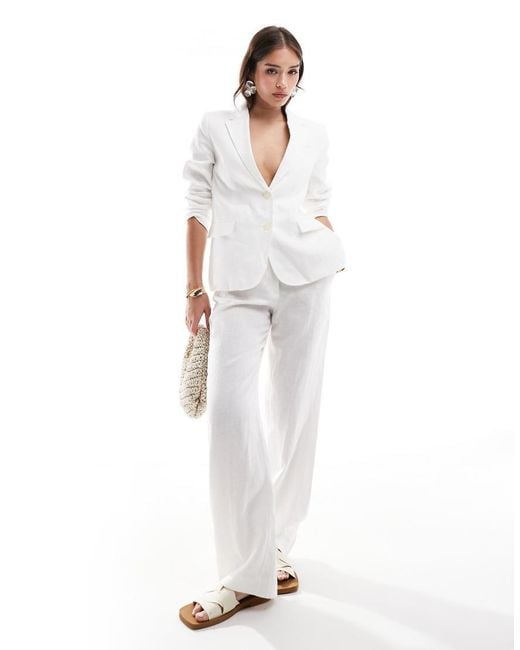 Mango White Linen Cinched Waist Co-ord Blazer