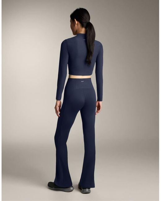 Oysho Blue High-Rise Rib Comfortlux Flare Trousers