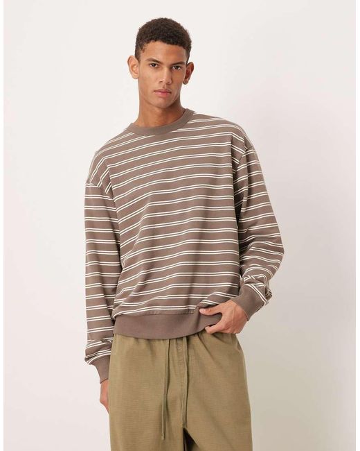 ASOS Ruimvallend Basic Sweatshirt Met Strepen in het Brown voor heren
