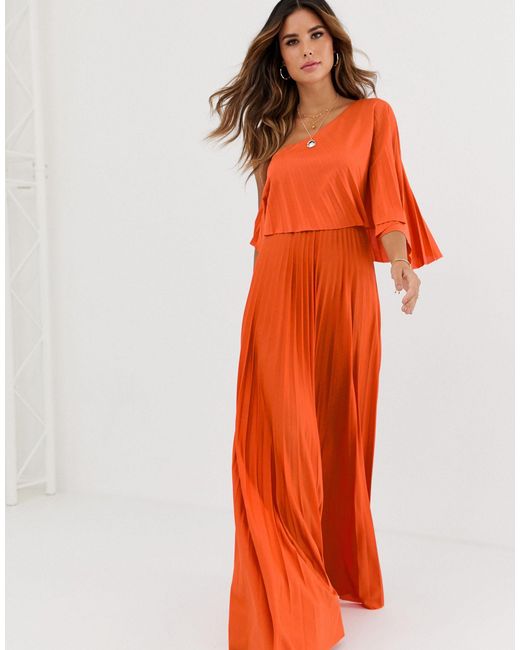 ASOS Orange One Shoulder Pleated Crop Top Maxi Dress