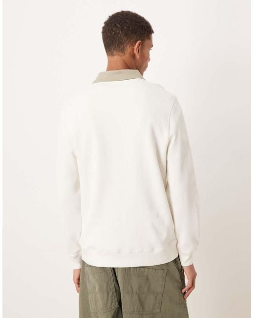ASOS White Polo Sweatshirt With Contrast Collar And Chest Embroidery for men