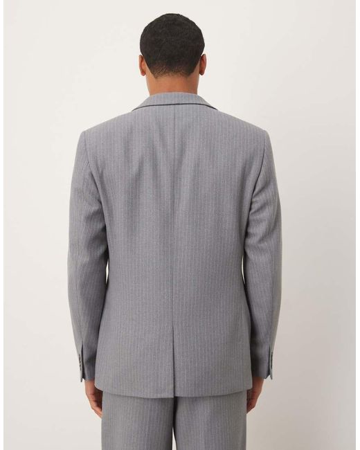 ASOS Gray Regular Wool Suit Jacket With Pinstripe for men
