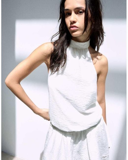 Bershka White Halter Neck Mini Dress