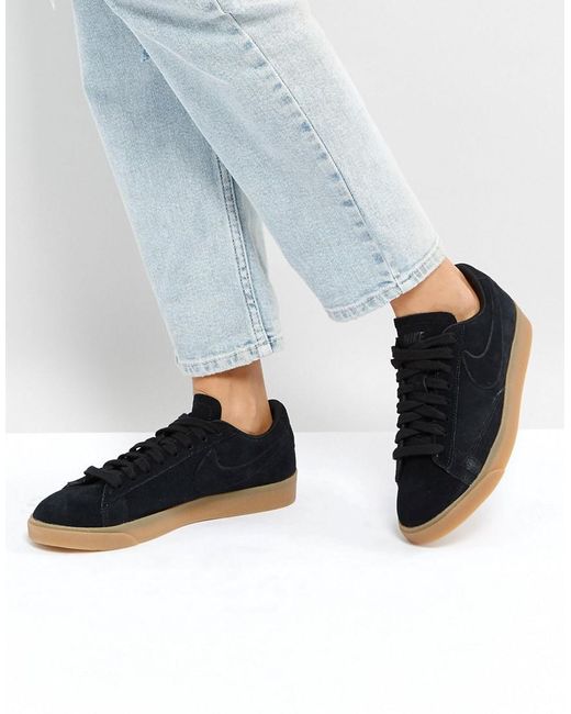 Nike Blazer Low Trainers In Black Suede With Gum Sole
