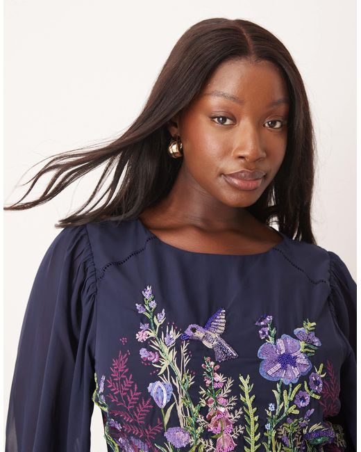 Hope & Ivy Plus Embellished High Neck Midi Dress With Blouson Sleeves in Blue | Lyst Hope & Ivy Plus Embellished High Neck Midi Dress With Blouson Sleeves in Blue | Lyst