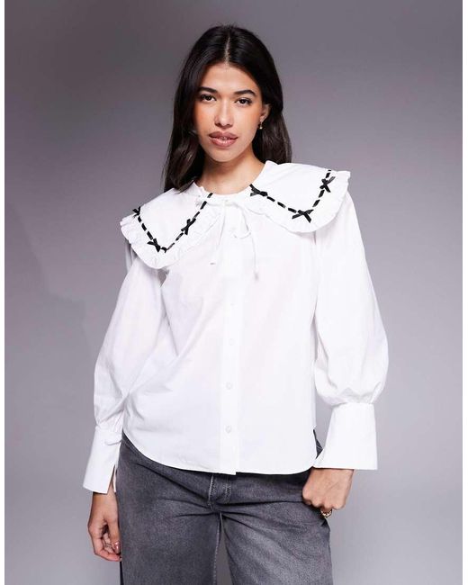 River Island White Detailed Collar Poplin Shirt