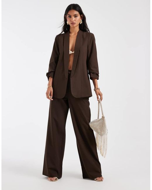 Pieces Brown Ruched Sleeve Tailored Blazer