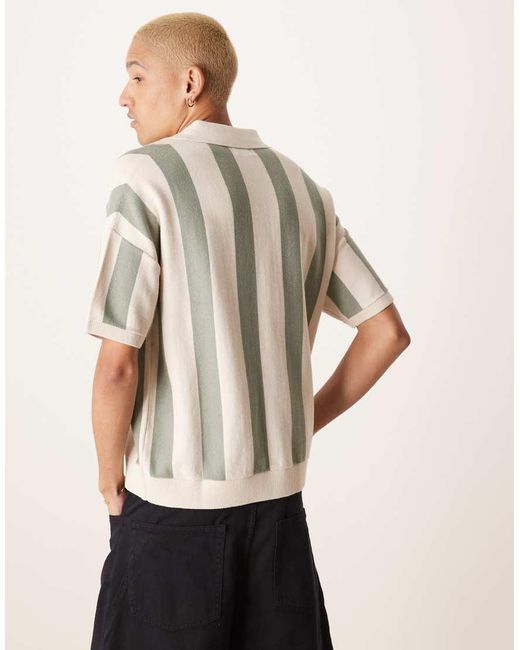 ASOS Natural Relaxed Knitted Textured Notch Neck Polo for men
