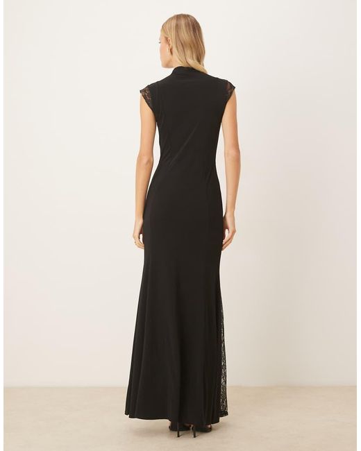 ASOS Black High Neck Cap Sleeve Maxi Dress With Lace Insert Detailing