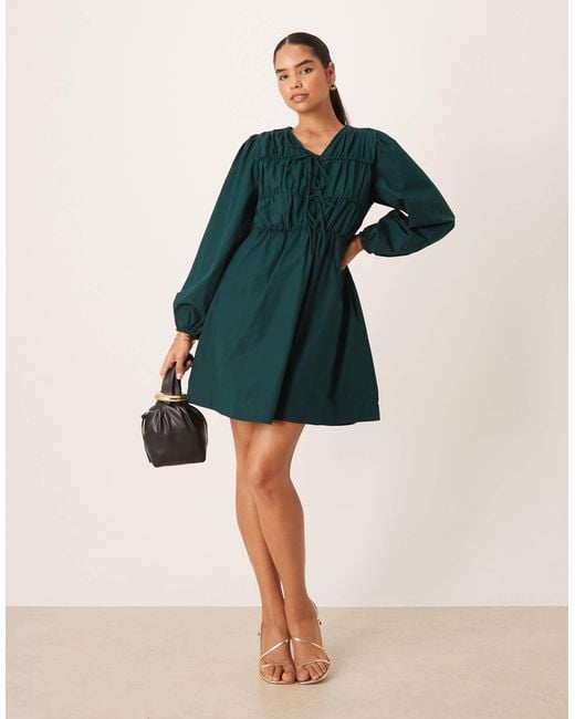 Y.A.S Green Tie Front Long Sleeve Mini Dress