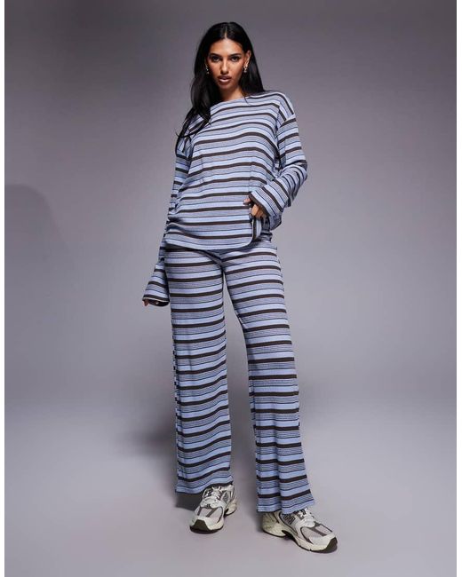 Kaiia Blue Exclusive Ribbed Knit Oversized Long Sleeve T-shirt Co-ord