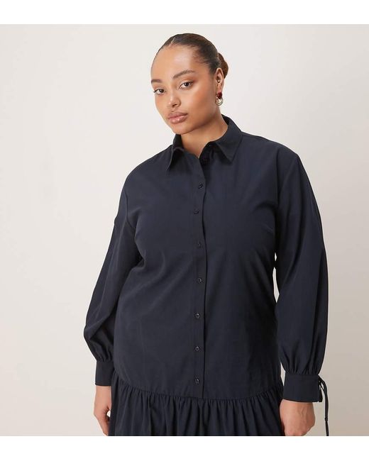 ASOS Asos Design Curve Long Sleeve Tie Detail Maxi Shirt Dress in Blue ...