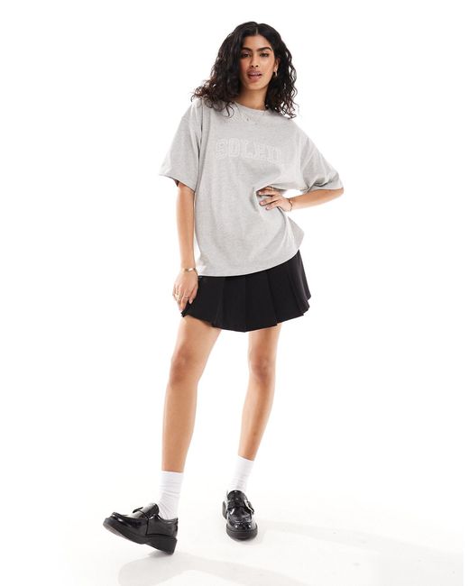 4th & Reckless Gray Embroidered Soleil Logo Oversized T-shirt